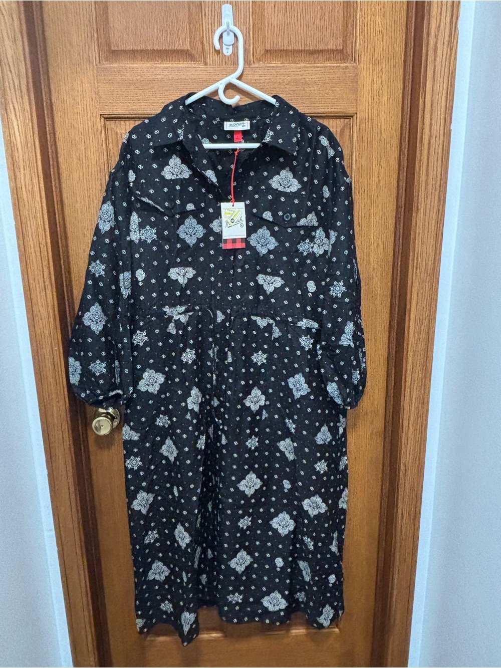 Woolrich Women's Bandana Print Long-Sleeve Utility Midi Shirt Dress. Sz L. NWT